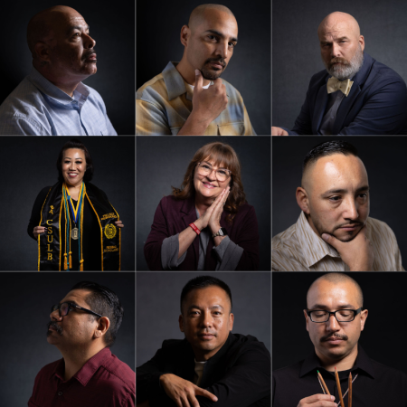 A collage of nine individuals from OC Probation and Project Kinship, linked to another page with their bios and audio quotes sharing their lived experiences and shared mission with OC Cares