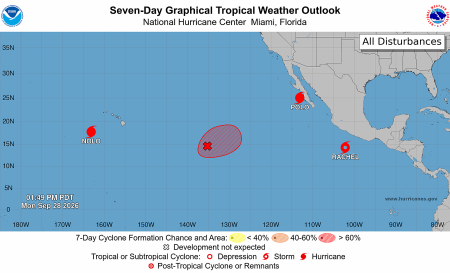 Map of hurricanes and tropical storms in the Pacific Ocean on September 28, 2026.